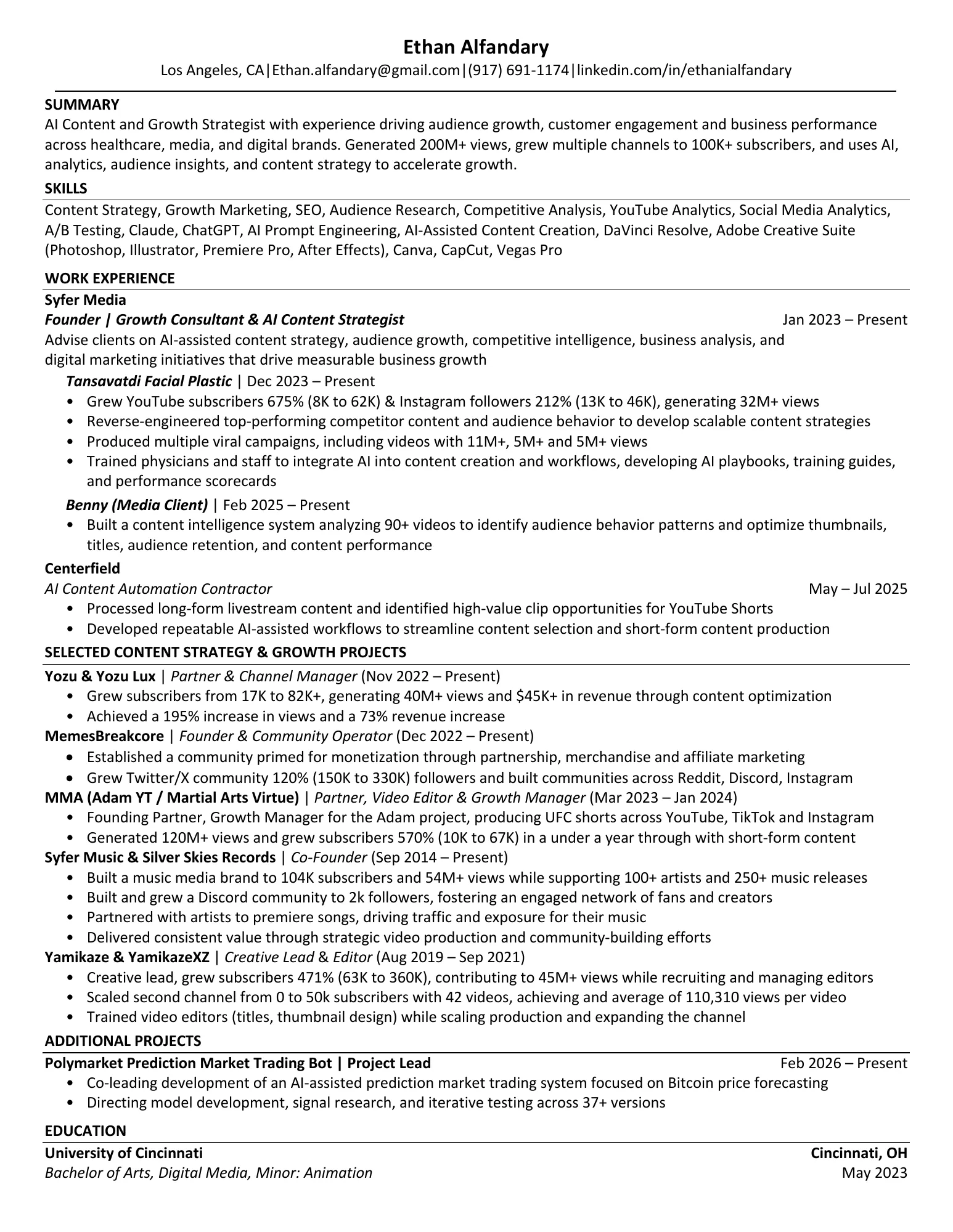 Preview of Ethan Alfandary's one-page résumé